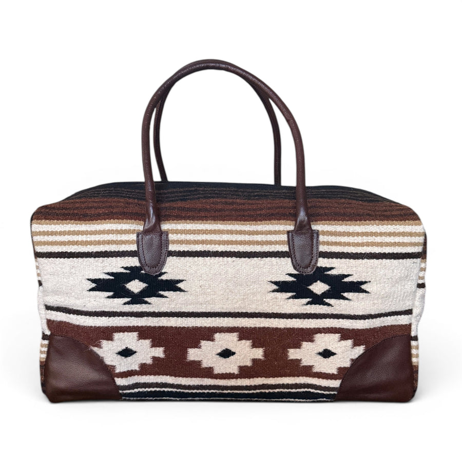 Aztec Large Weekender Southwestern Duffel Bag Coyote Ridge Saddle Blanket Bag 100% Leather Handles - Ranch Junkie LLC 