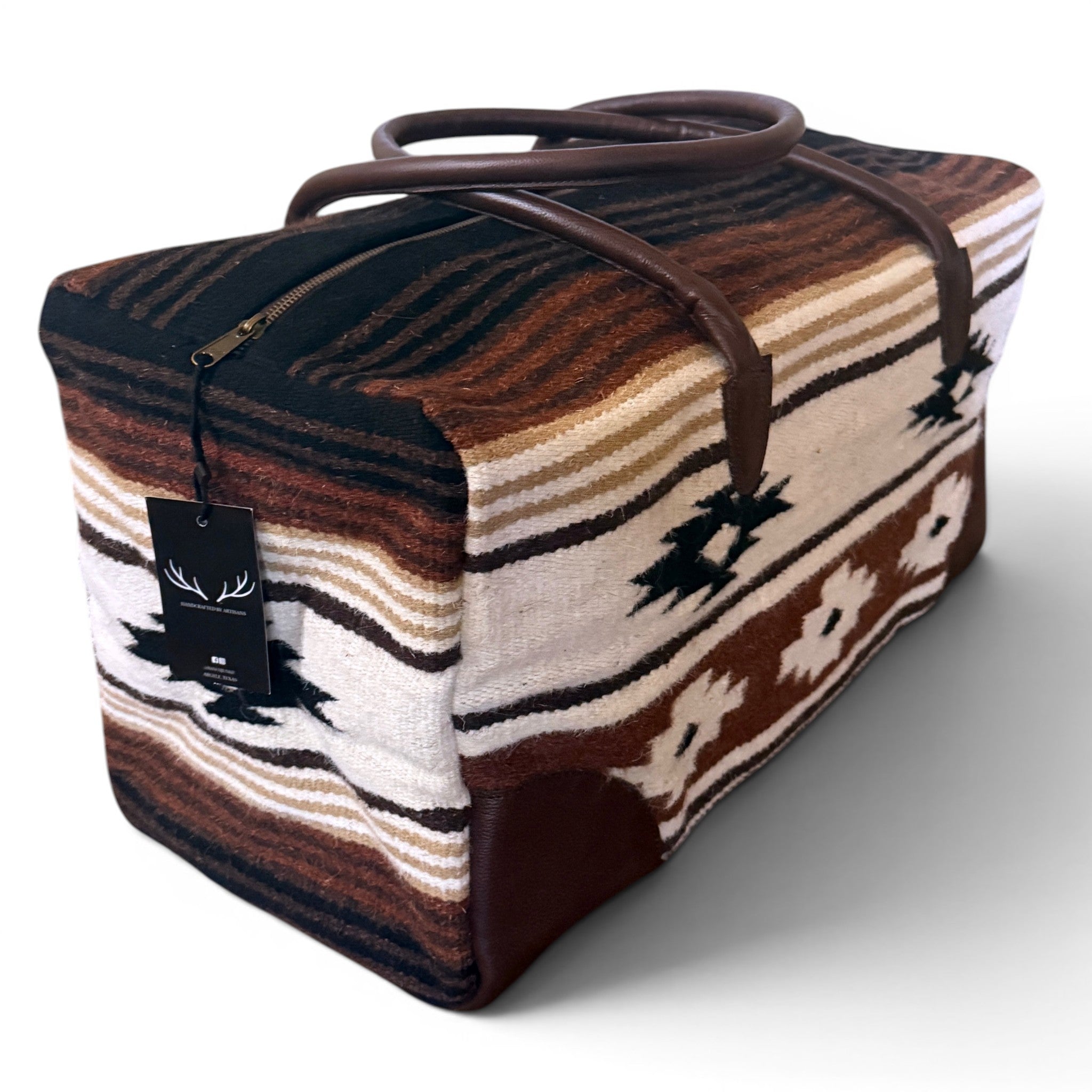 Aztec Large Weekender Southwestern Duffel Bag Coyote Ridge Saddle Blanket Bag 100% Leather Handles