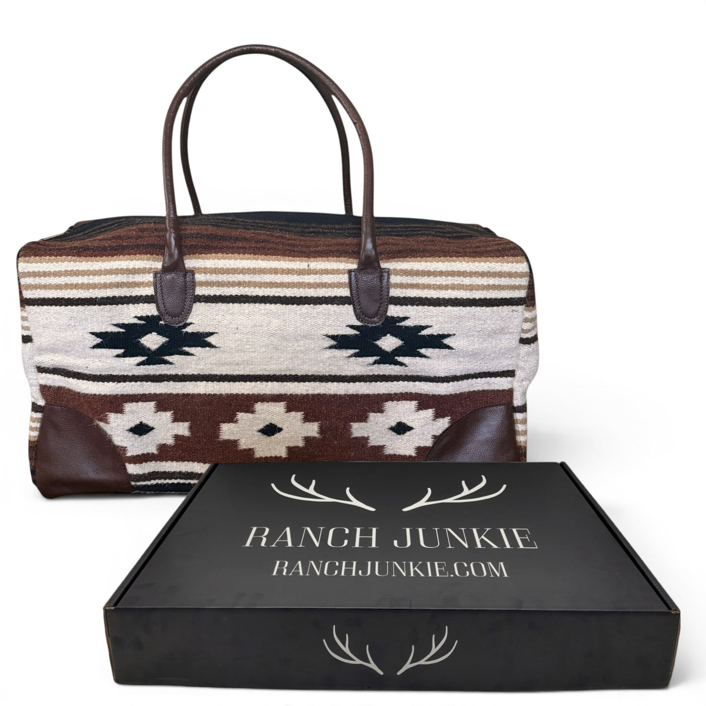 Aztec Large Weekender Southwestern Duffel Bag Coyote Ridge Saddle Blanket Bag 100% Leather Handles