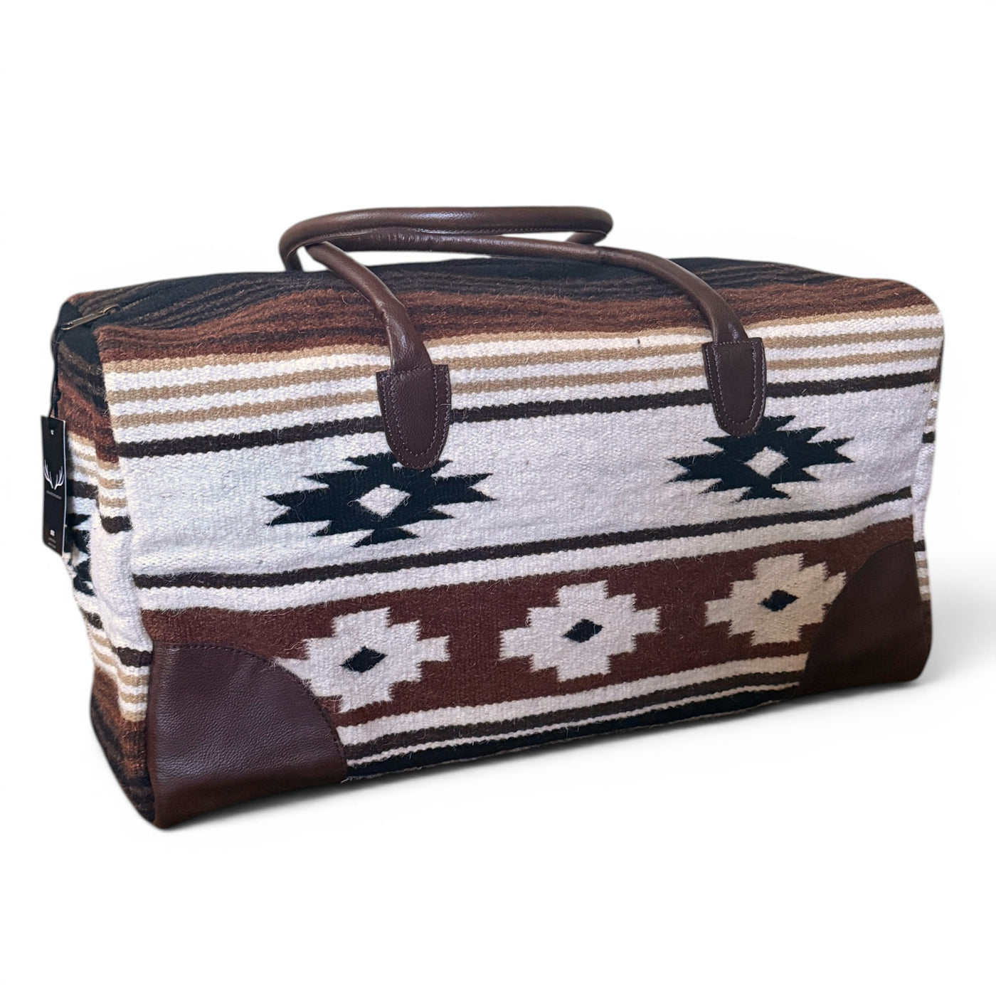 Aztec Large Weekender Southwestern Duffel Bag Coyote Ridge Saddle Blanket Bag 100% Leather Handles
