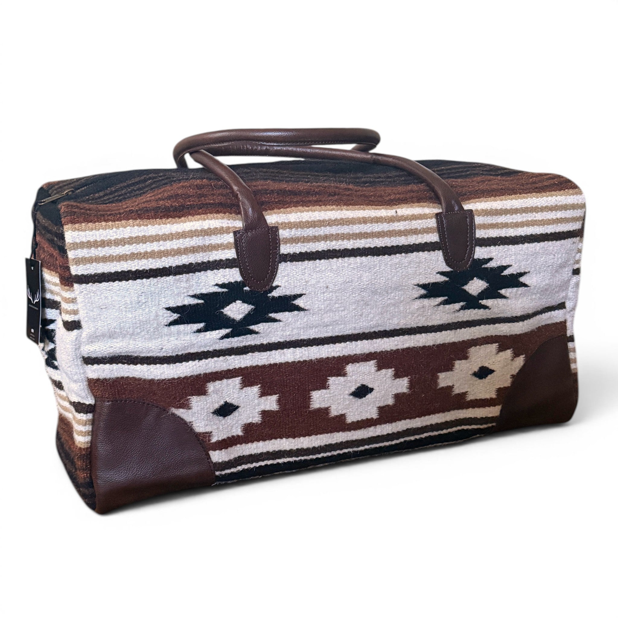 Aztec Large Weekender Southwestern Duffel Bag Coyote Ridge Saddle Blanket Bag 100% Leather Handles