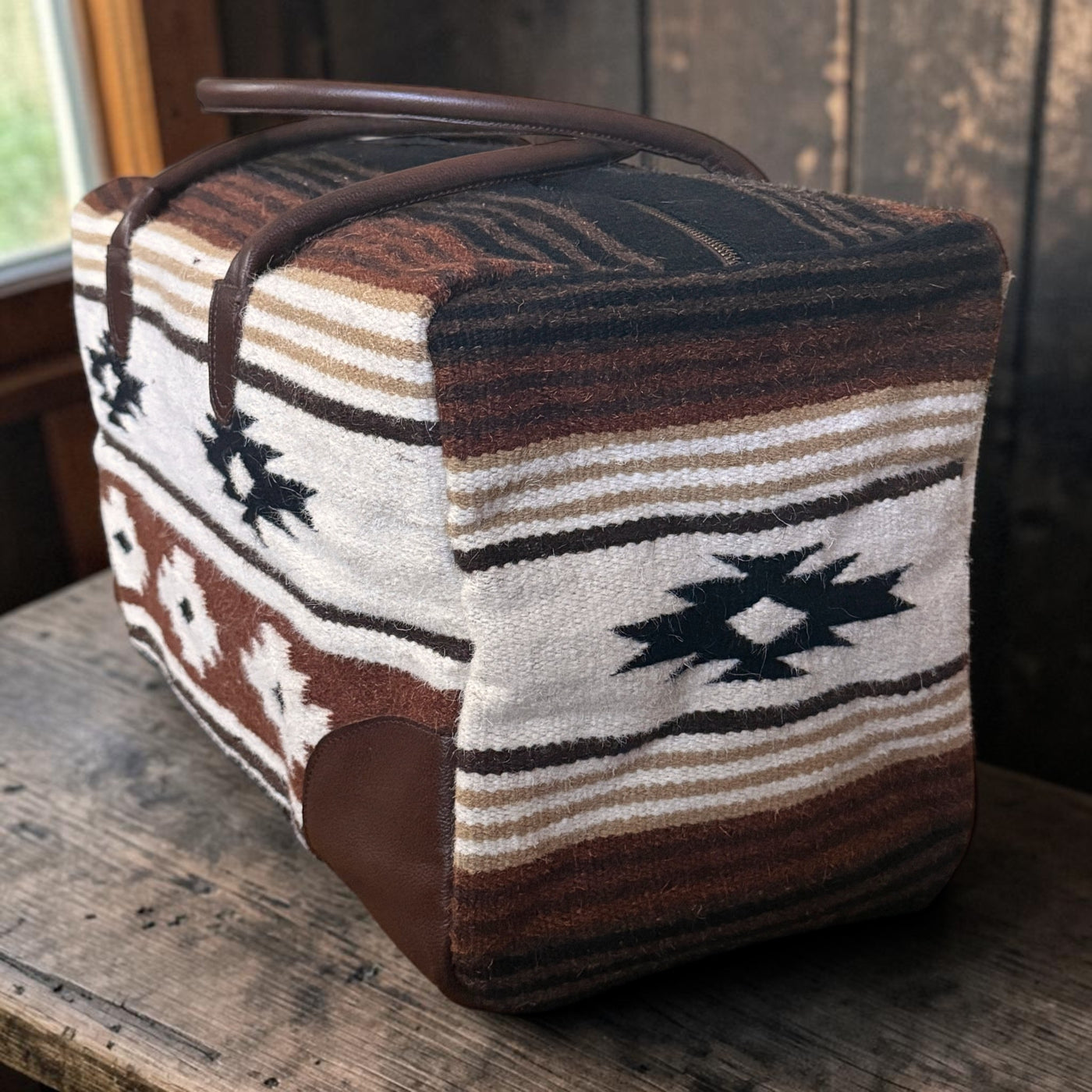 Aztec Large Weekender Southwestern Duffel Bag Coyote Ridge Saddle Blanket Bag 100% Leather Handles