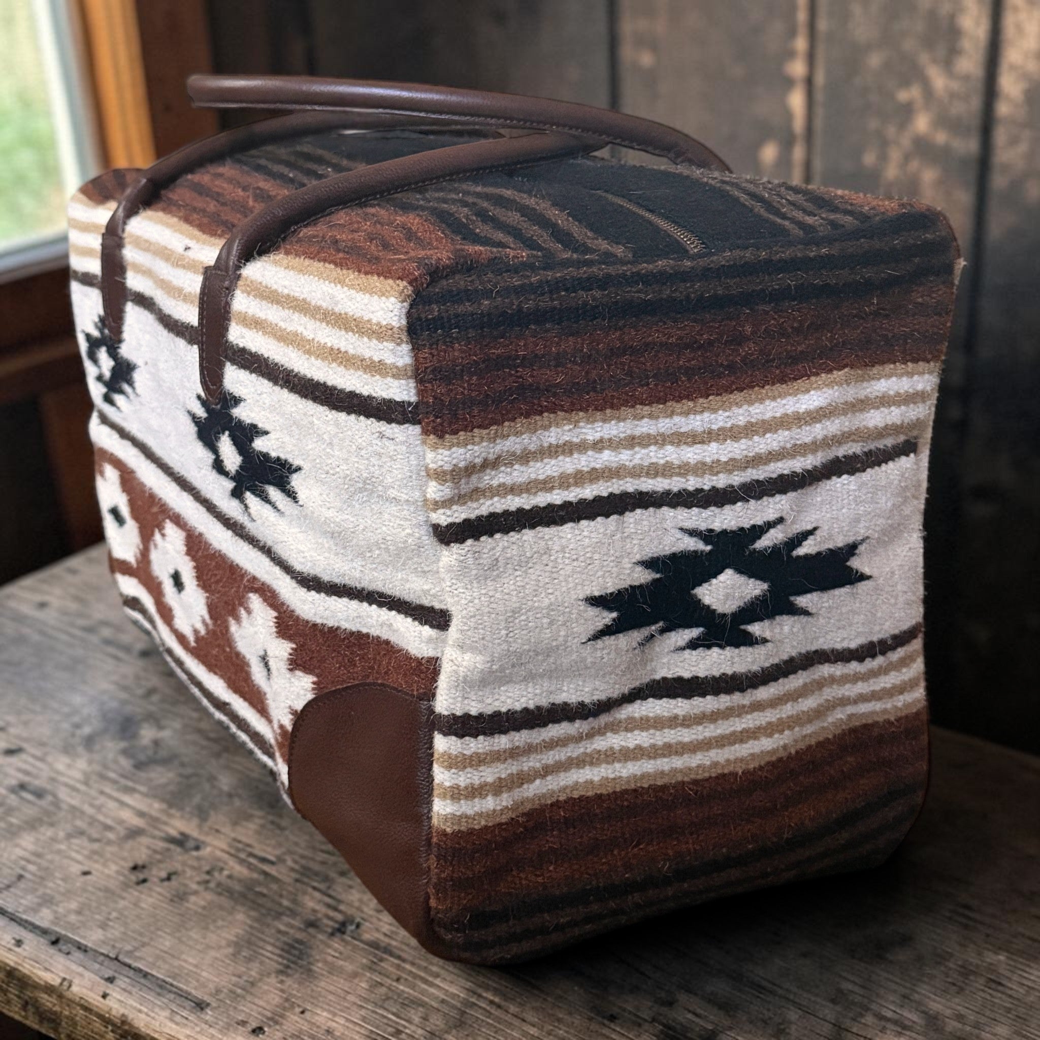 Aztec Large Weekender Southwestern Duffel Bag Coyote Ridge Saddle Blanket Bag 100% Leather Handles