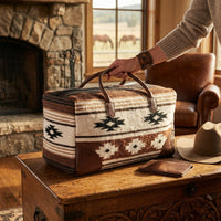 Aztec Large Weekender Southwestern Duffel Bag Coyote Ridge Saddle Blanket Bag 100% Leather Handles