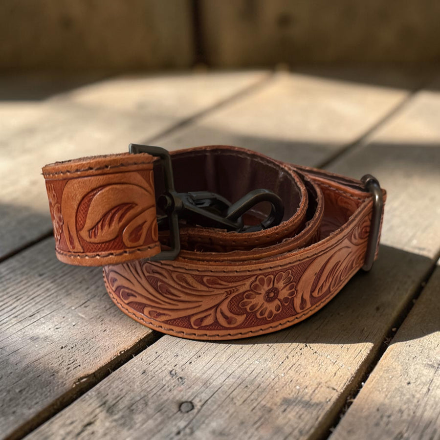 Daisy Adjustable Tooled Leather Western Bag Strap (34" to 60") - Ranch Junkie LLC 