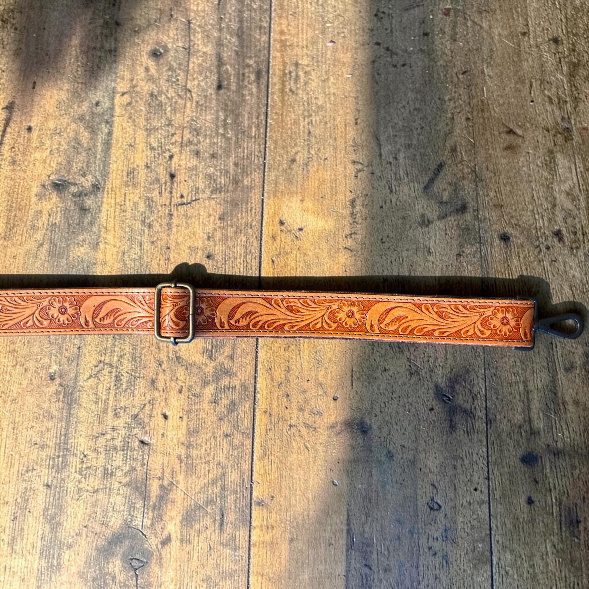 Daisy Adjustable Tooled Leather Western Bag Strap (34" to 60") - Ranch Junkie LLC 