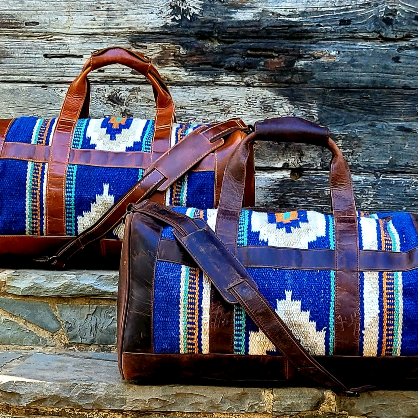 Dakota Southwestern Saddle Blanket Aztec Weekender Leather Duffel Bag - Ranch Junkie Mercantile LLC