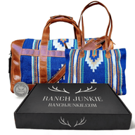 Bundle Deal -The Dakota Southwestern Leather Aztec Weekender Duffel Bag + Large Handwoven Wool Boho Tote - Ranch Junkie Mercantile LLC