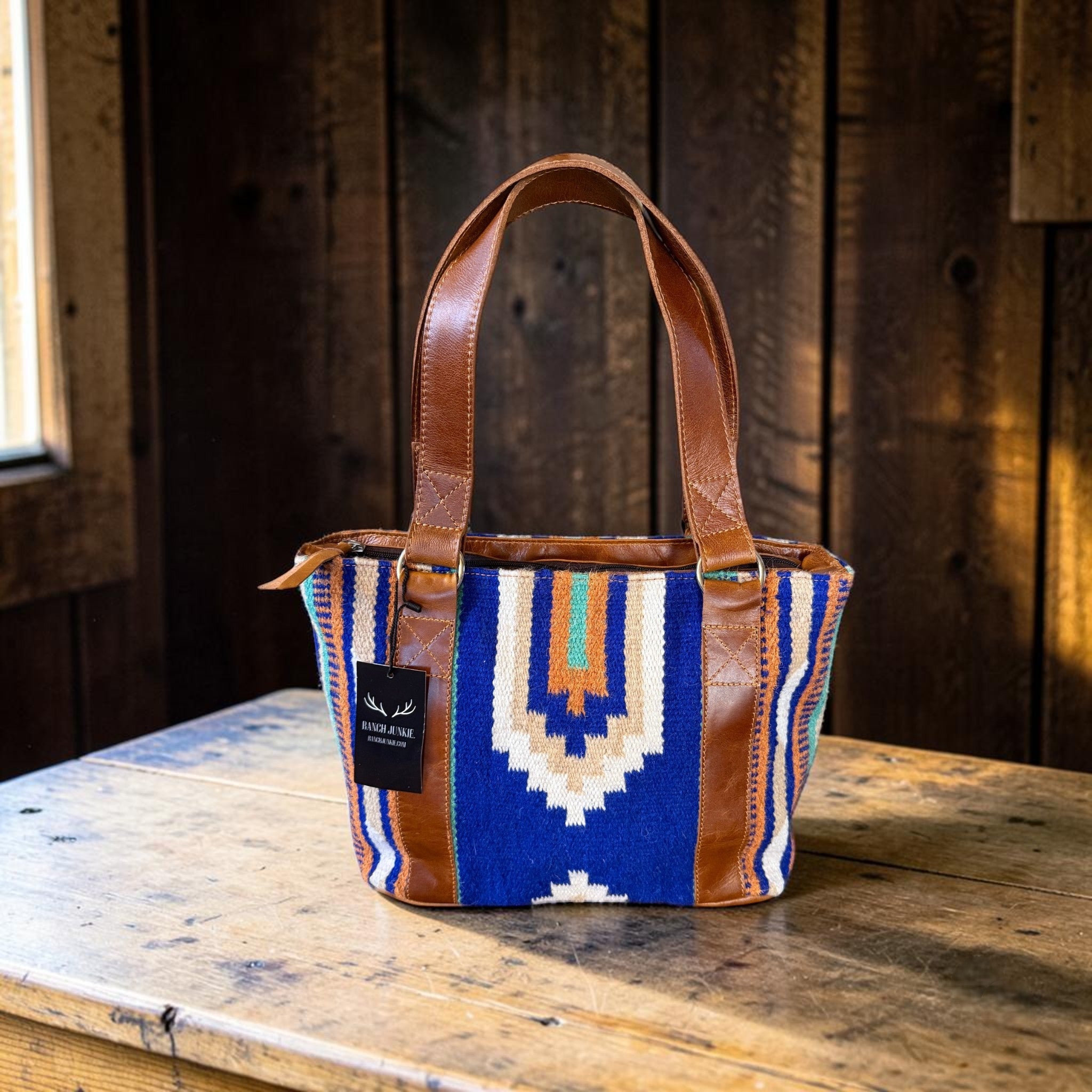 Sample Sale Southwestern Wool Saddle Blanket Tote Bag – Dakota Leather Boho Purse - Ranch Junkie LLC 