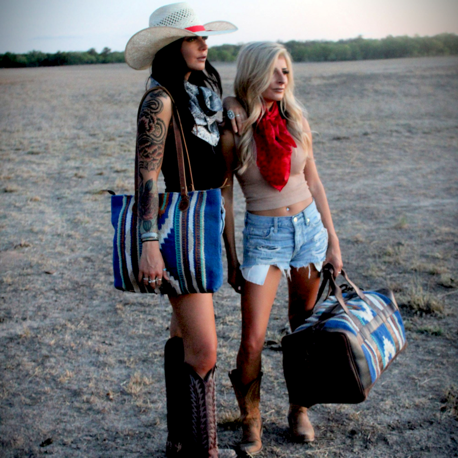 Bundle Deal Dakota Southwestern Leather Aztec Weekender Duffel Bag + Large Boho Tote - Ranch Junkie Mercantile LLC 