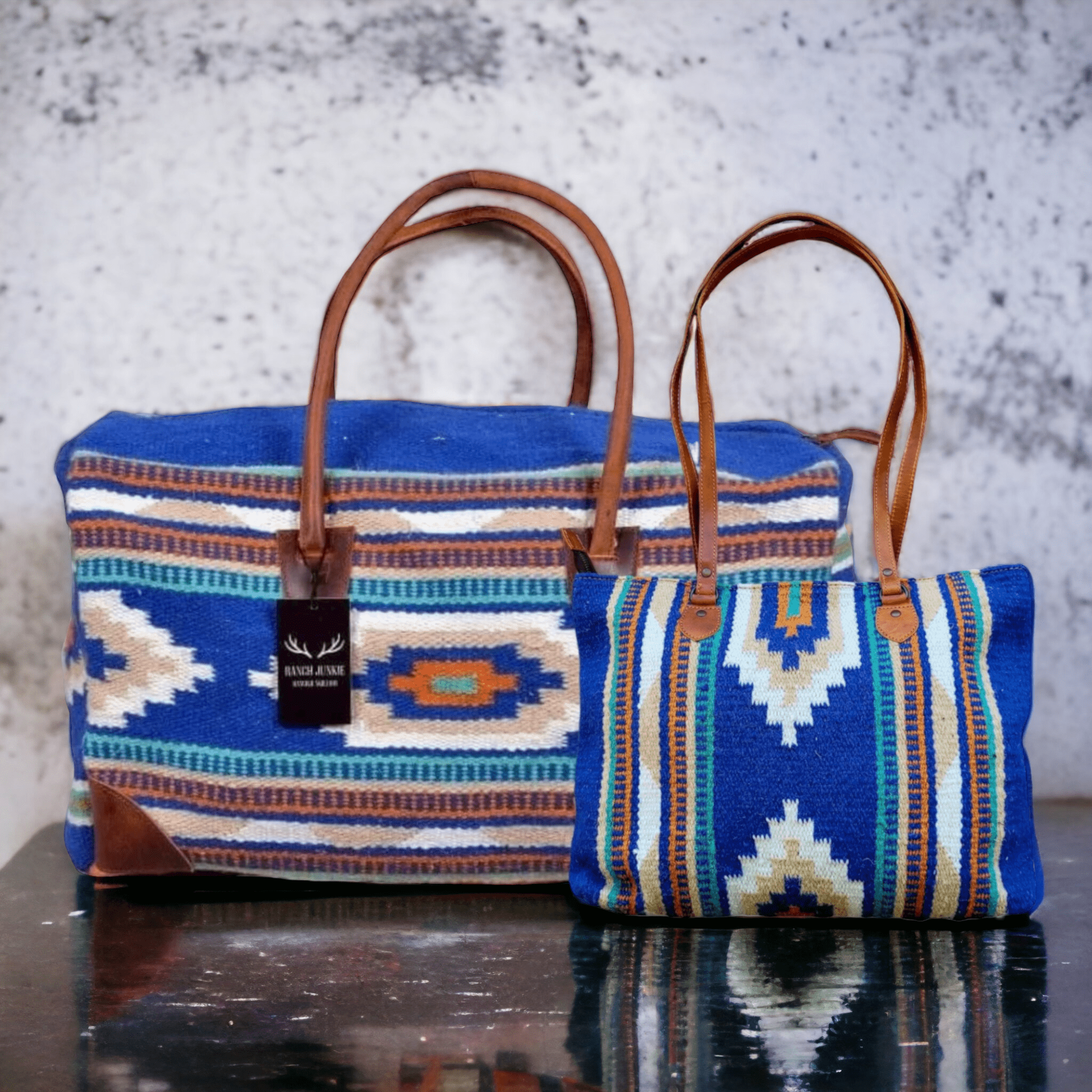 Bundle Deal-Dakota Wool Southwestern Boho Aztec Large Weekender Duffel Bag + Dakota Large Handwoven Wool Boho Tote - Ranch Junkie Mercantile LLC