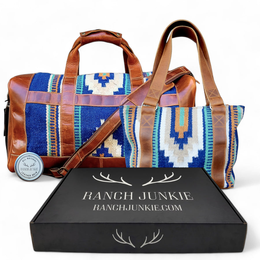 Bundle Deal Dakota Southwestern Handwoven Saddle Blanket Leather Weekender + Dakota Tote Purse - Ranch Junkie Mercantile LLC 