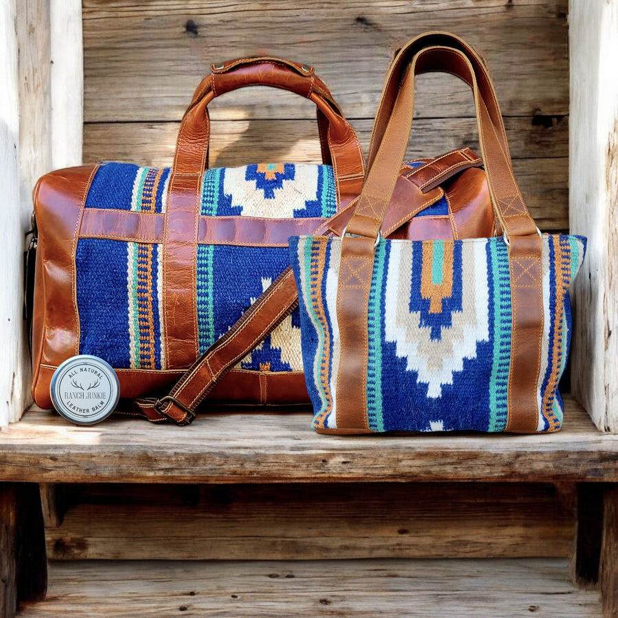 Bundle Deal Dakota Southwestern Handwoven Saddle Blanket Leather Weekender + Dakota Tote Purse - Ranch Junkie Mercantile LLC 