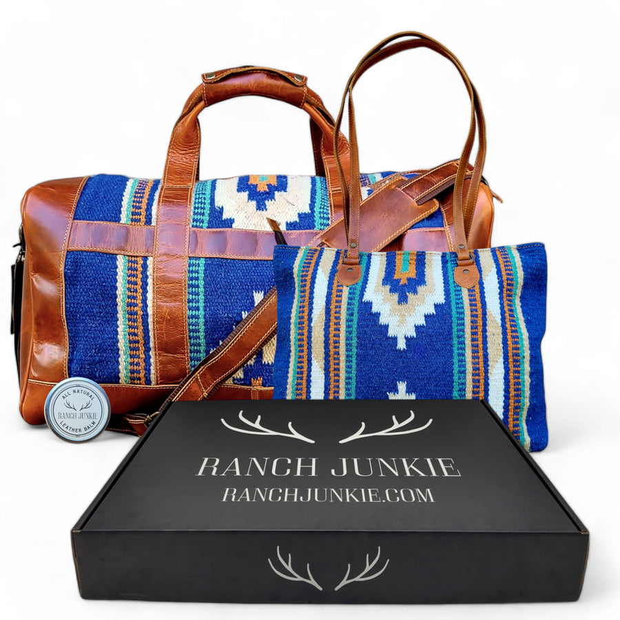 Bundle Deal Dakota Southwestern Leather Aztec Weekender Duffel Bag + Large Boho Tote - Ranch Junkie Mercantile LLC 
