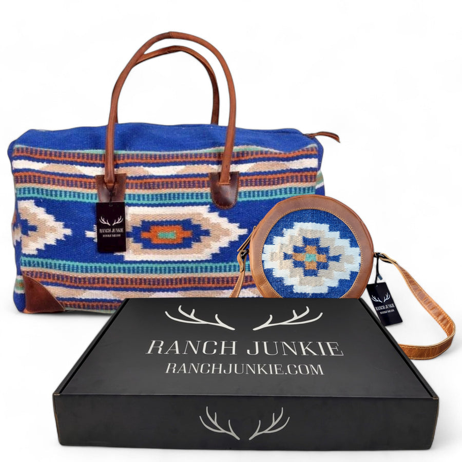 Bundle Deal Dakota Boho Aztec Saddle Blanket Large Weekender Southwestern Duffel Bag + Dakota Canteen Crossbody - Ranch Junkie Mercantile LLC 