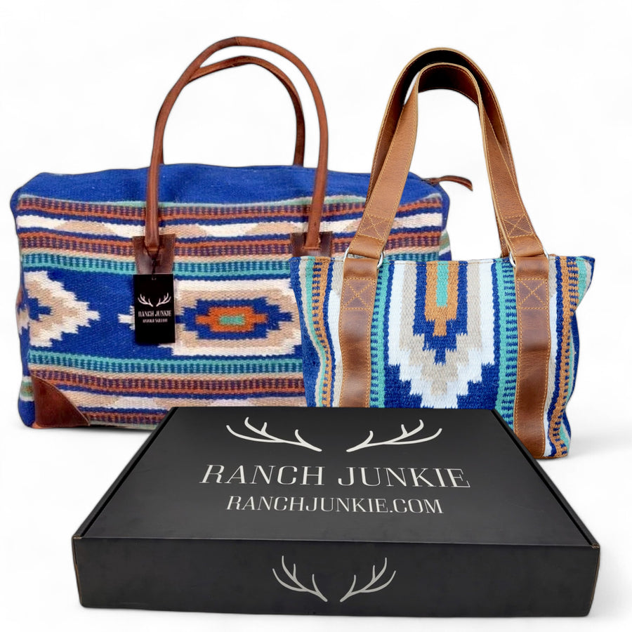 Bundle Deal Dakota Wool Southwestern Aztec Large Weekender Duffel Bag + Handwoven Wool Tote Purse - Ranch Junkie Mercantile LLC 