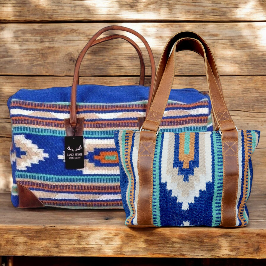 Bundle Deal Dakota Wool Southwestern Aztec Large Weekender Duffel Bag + Handwoven Wool Tote Purse - Ranch Junkie Mercantile LLC 