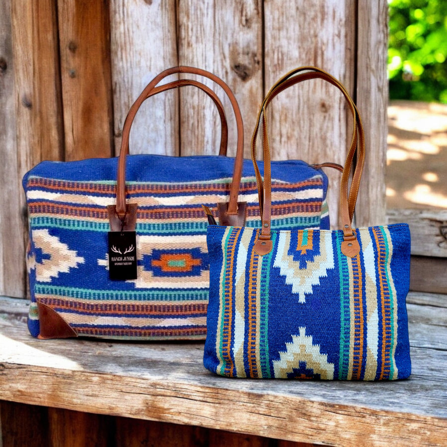 Bundle Deal-Dakota Wool Southwestern Boho Aztec Large Weekender Duffel Bag + Large Handwoven Wool Boho Tote - Ranch Junkie Mercantile LLC 