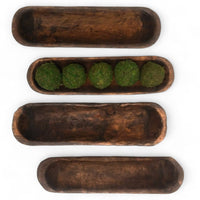 18"-21.5" Baguette Dough Bowl Three Colors,  The New Dawn Decorative Wood Bowl, Table Center Piece, Wood Bowl + Moss Balls - Ranch Junkie Mercantile LLC 