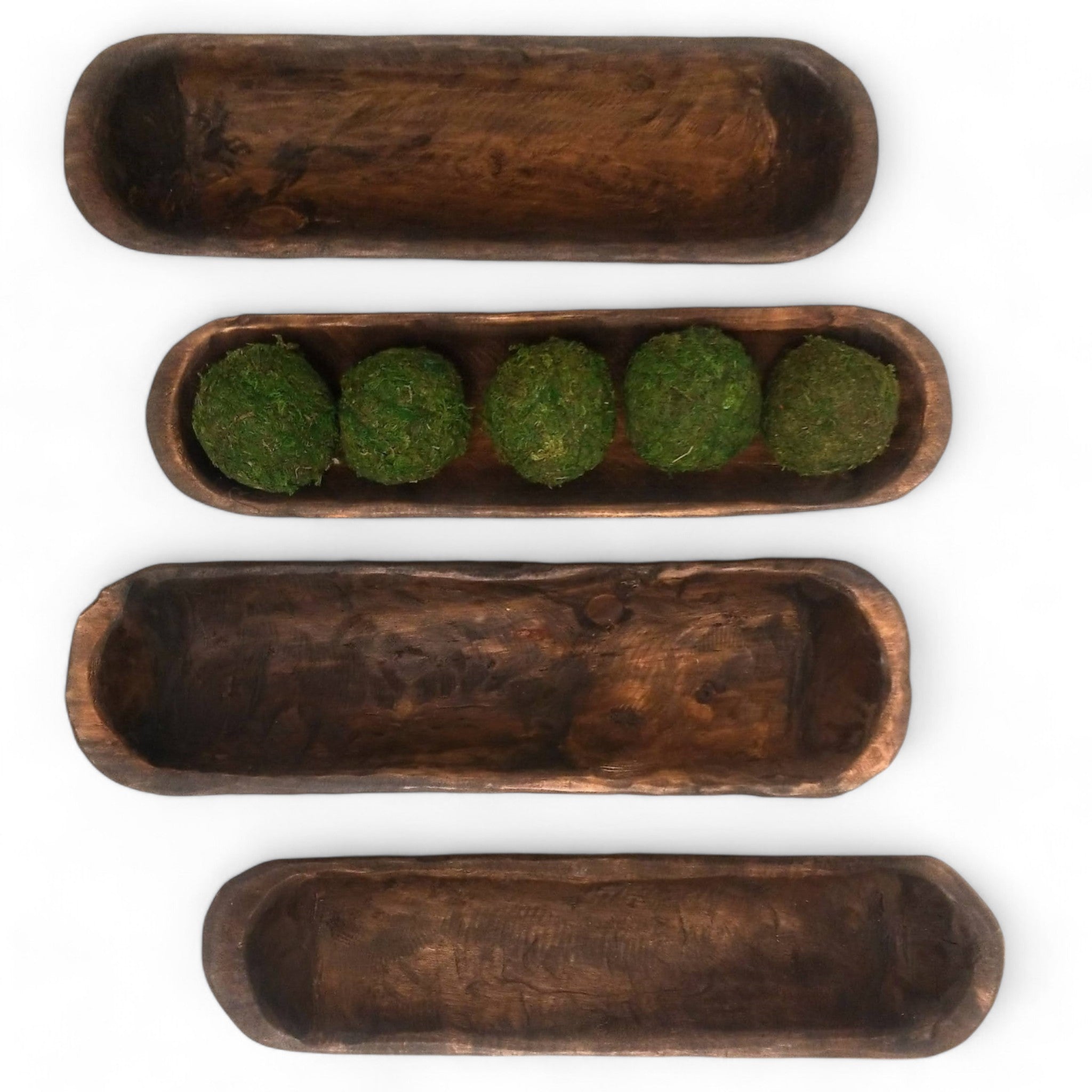 18"-21.5" Baguette Dough Bowl Three Colors,  The New Dawn Decorative Wood Bowl, Table Center Piece, Wood Bowl + Moss Balls - Ranch Junkie Mercantile LLC 