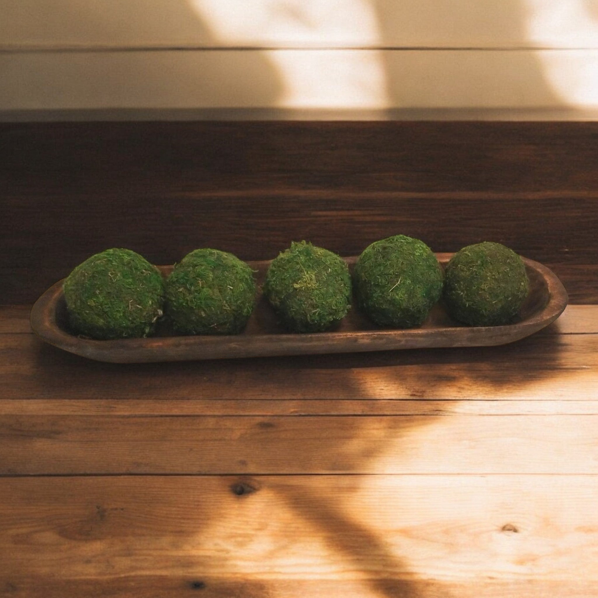 18"-21.5" Baguette Dough Bowl Three Colors,  The New Dawn Decorative Wood Bowl, Table Center Piece, Wood Bowl + Moss Balls - Ranch Junkie Mercantile LLC 