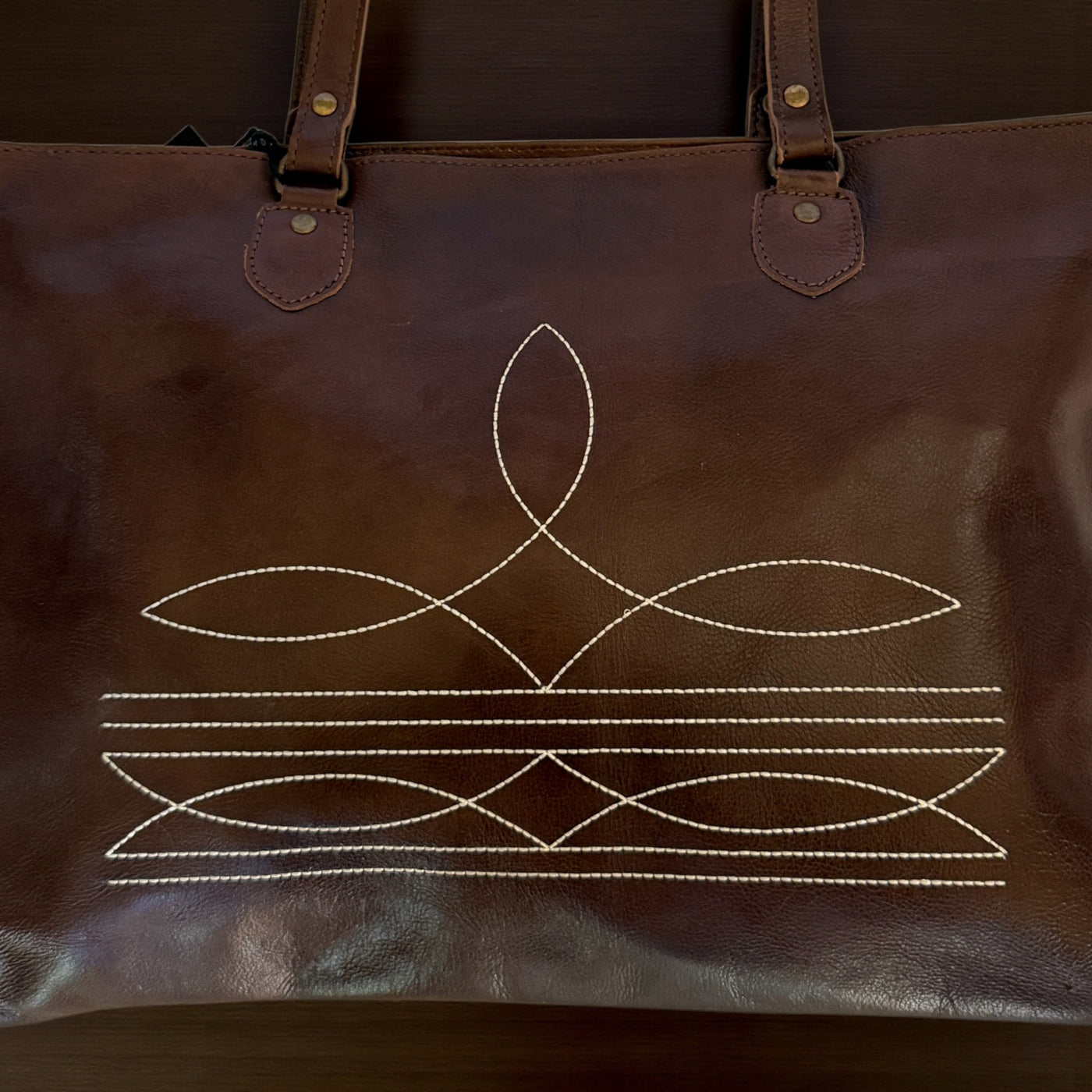 Leather Boot Stitch Tote Bag Denali Dark Vintage Brown Large Genuine Leather Tote - Ranch Junkie Mercantile LLC 