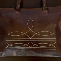 Leather Boot Stitch Tote Bag Denali Dark Vintage Brown Large Genuine Leather Tote - Ranch Junkie Mercantile LLC 