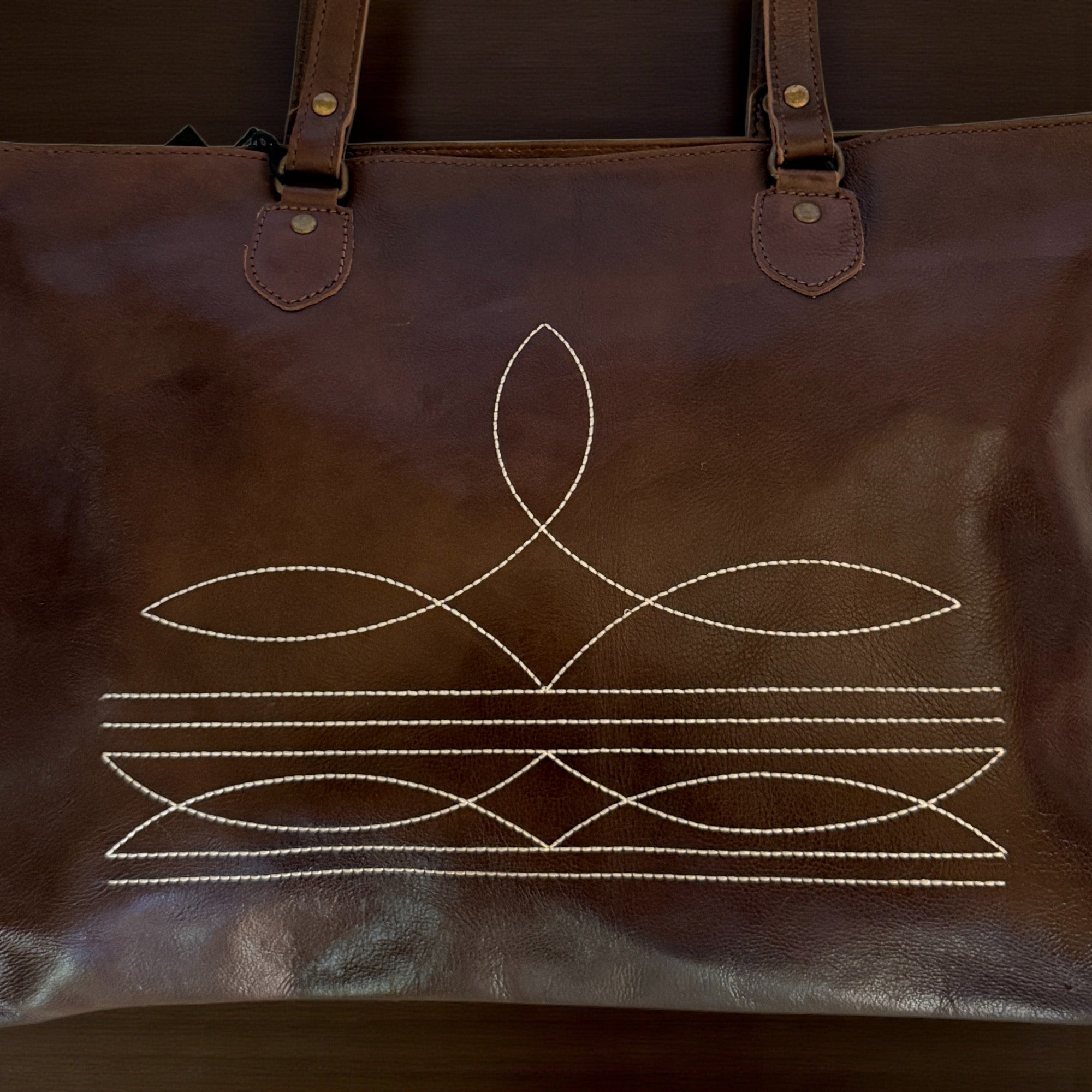 Leather Boot Stitch Tote Bag Denali Dark Vintage Brown Large Genuine Leather Tote - Ranch Junkie Mercantile LLC 