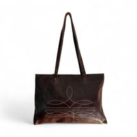 Leather Boot Stitch Tote Bag Denali Dark Vintage Brown Large Genuine Leather Tote - Ranch Junkie Mercantile LLC 