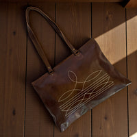 Leather Boot Stitch Tote Bag Denali Dark Vintage Brown Large Genuine Leather Tote - Ranch Junkie Mercantile LLC 