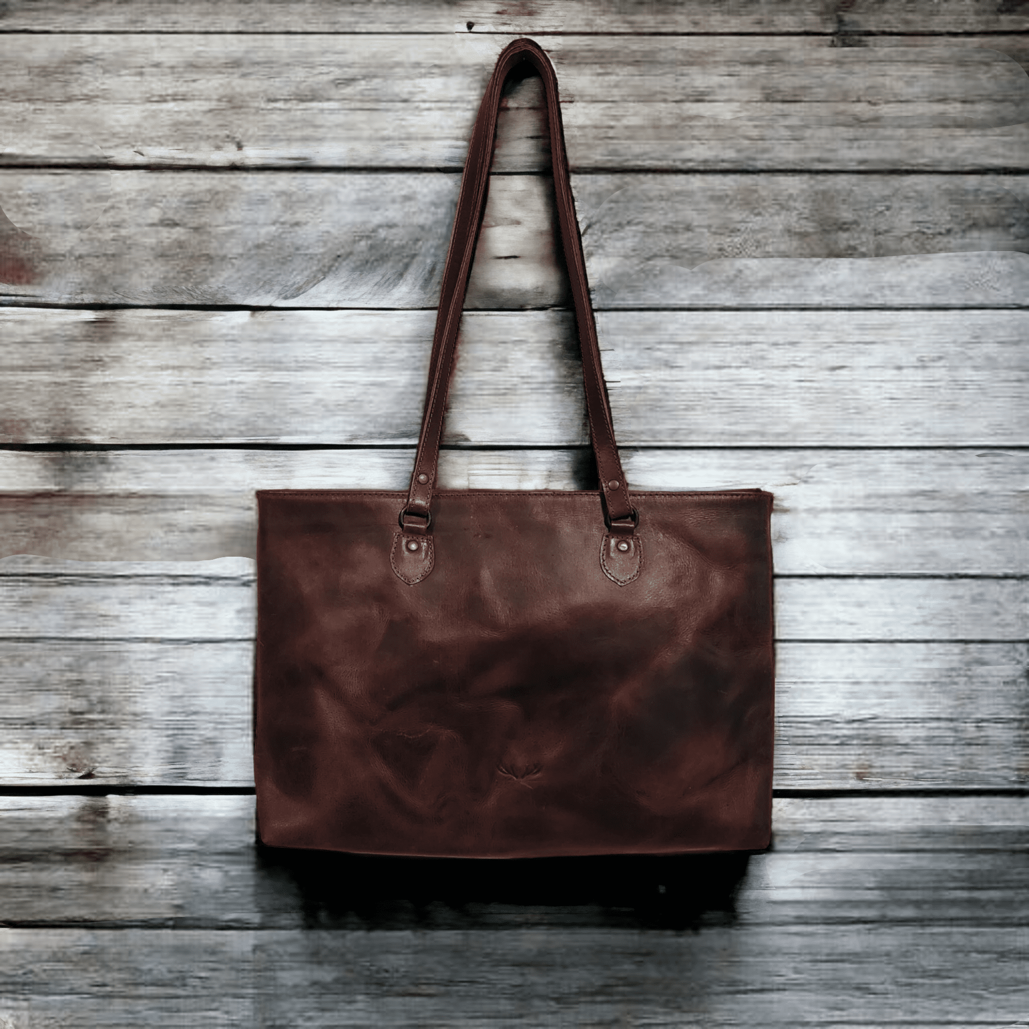 Denali Dark Vintage Brown Genuine Leather Large Tote Bag - Ranch Junkie Mercantile LLC 
