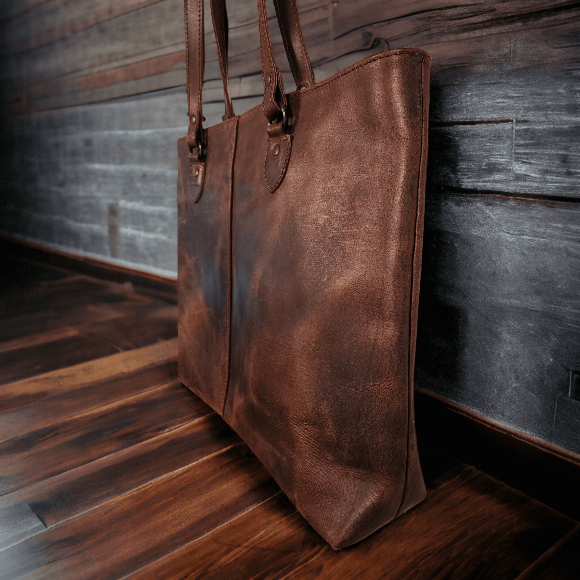 Denali Dark Vintage Brown Genuine Leather Large Tote Bag - Ranch Junkie Mercantile LLC 