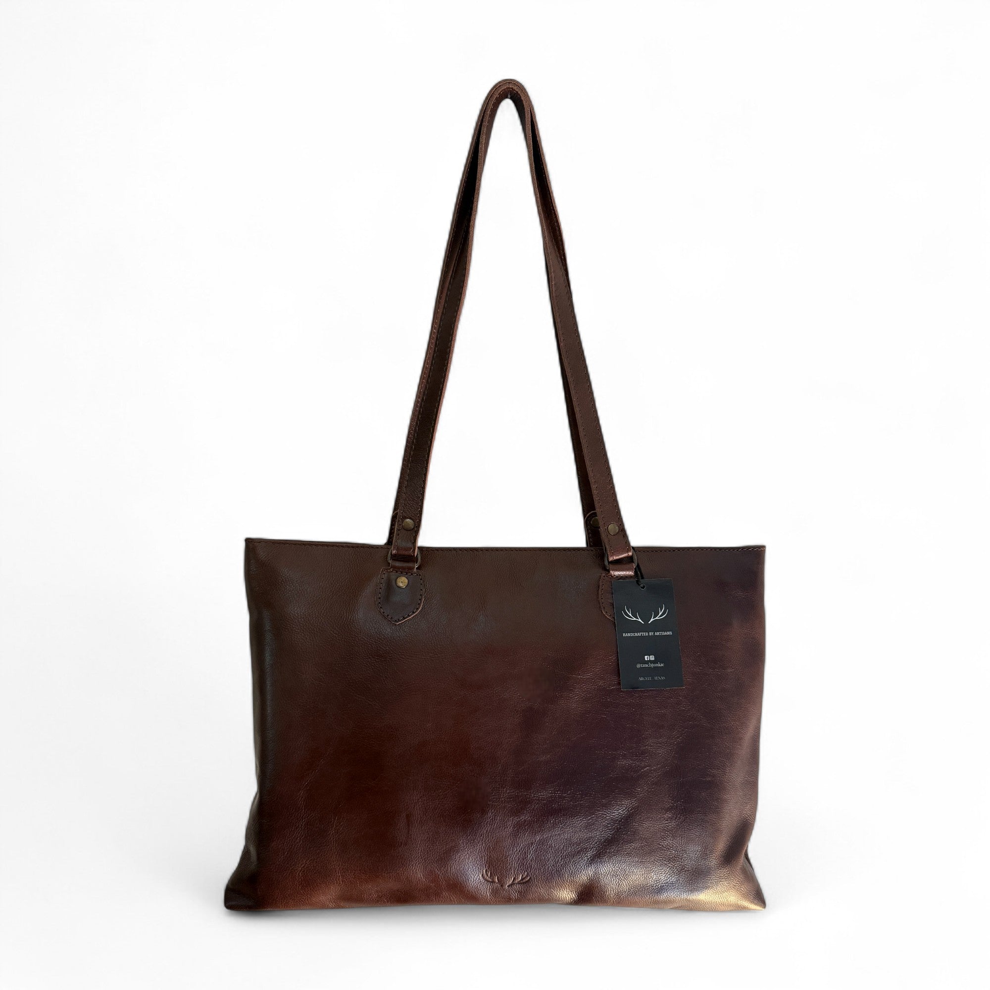 Denali Dark Vintage Brown Leather Boot Stitch Tote Bag Large