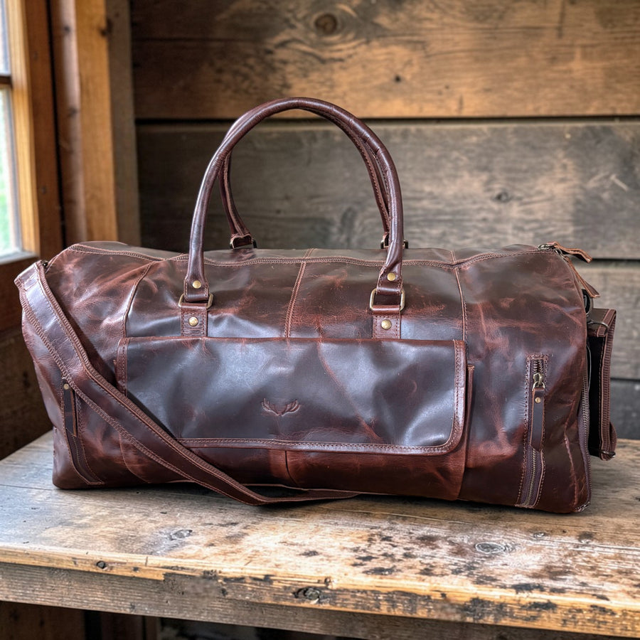 Sample Sale Denali Vintage Saddle Leather Weekender Leather Duffel Bag - Ranch Junkie LLC 