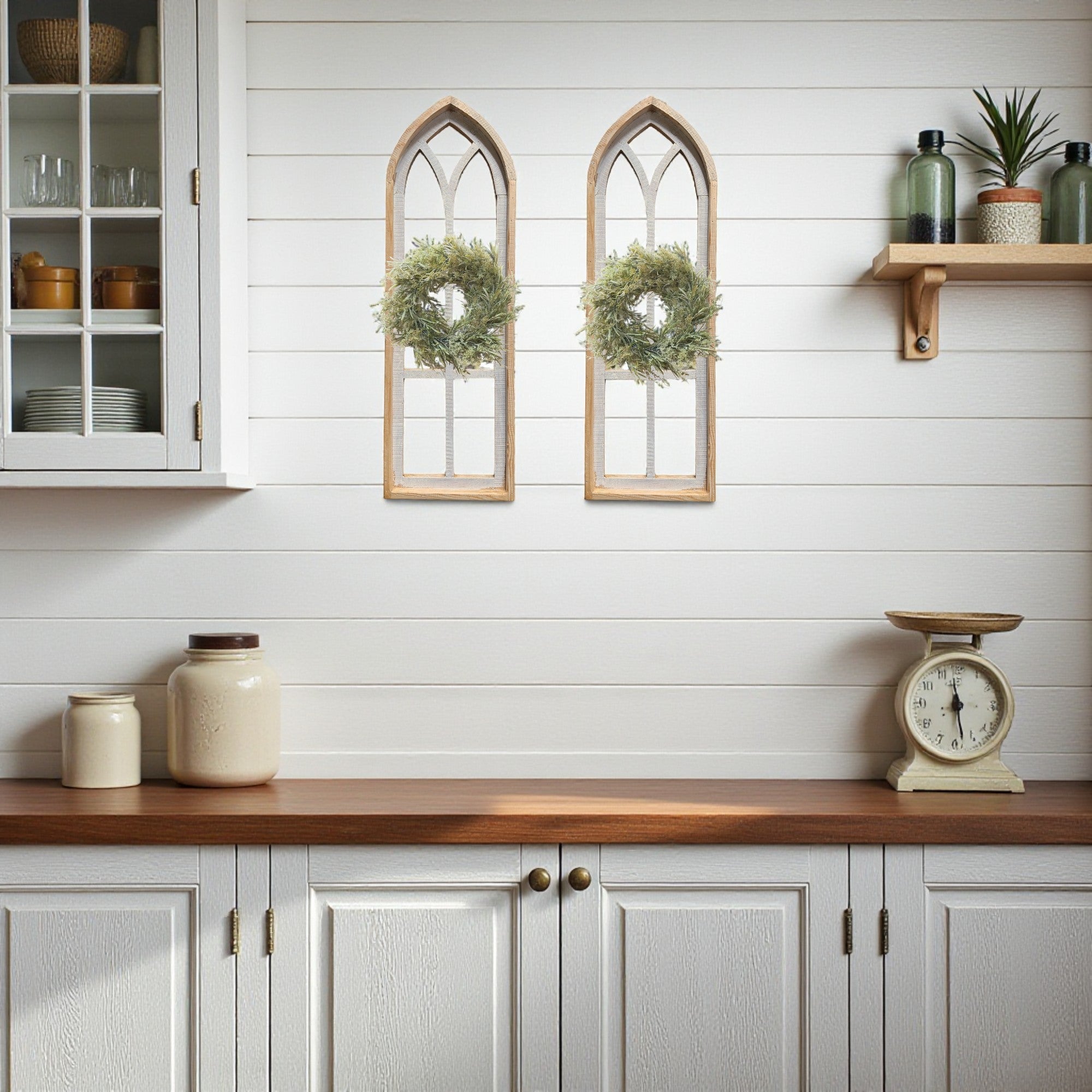 37" X 12" Farmhouse Wooden Wall Window Arches -Rustic Cathedral Wood Window- Dandelion - Ranch Junkie Mercantile LLC 