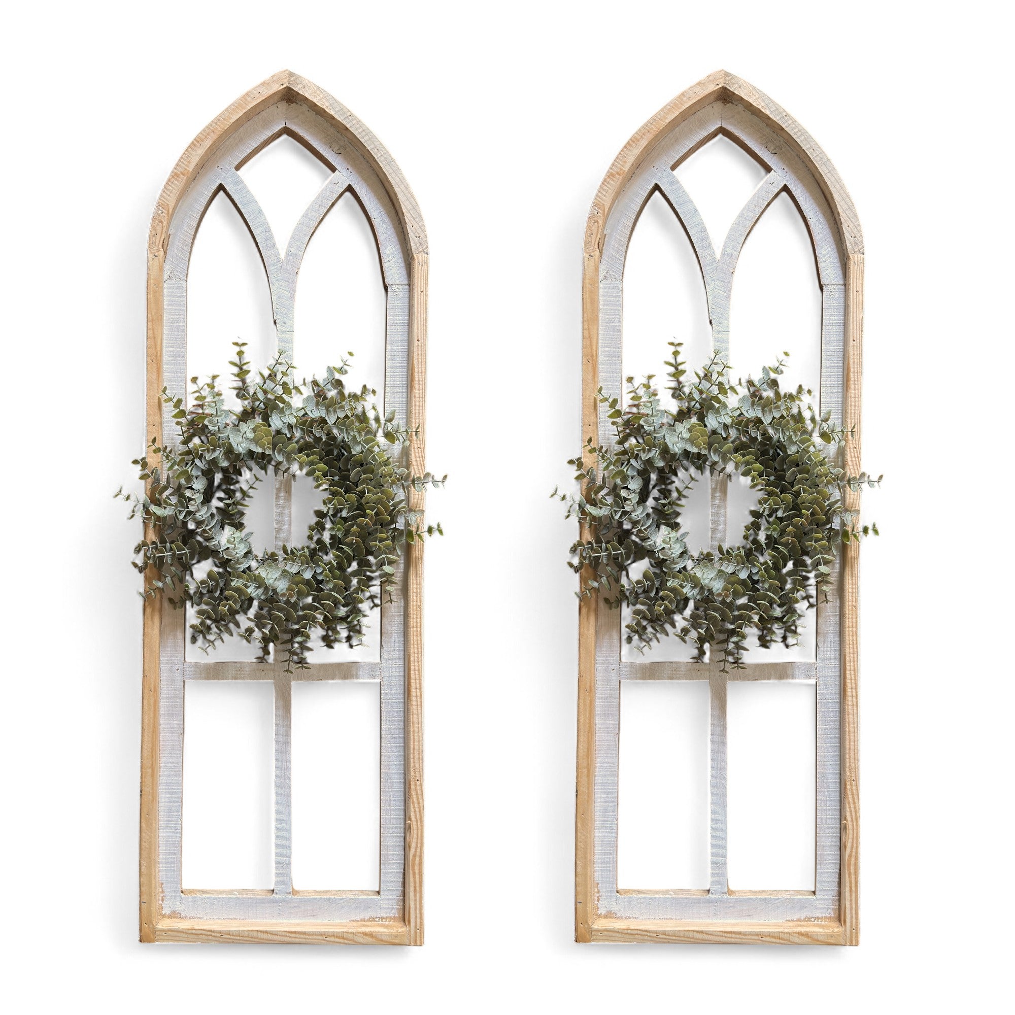 37" X 12" Farmhouse Wooden Wall Window Arches -Rustic Cathedral Wood Window- Dandelion - Ranch Junkie Mercantile LLC 