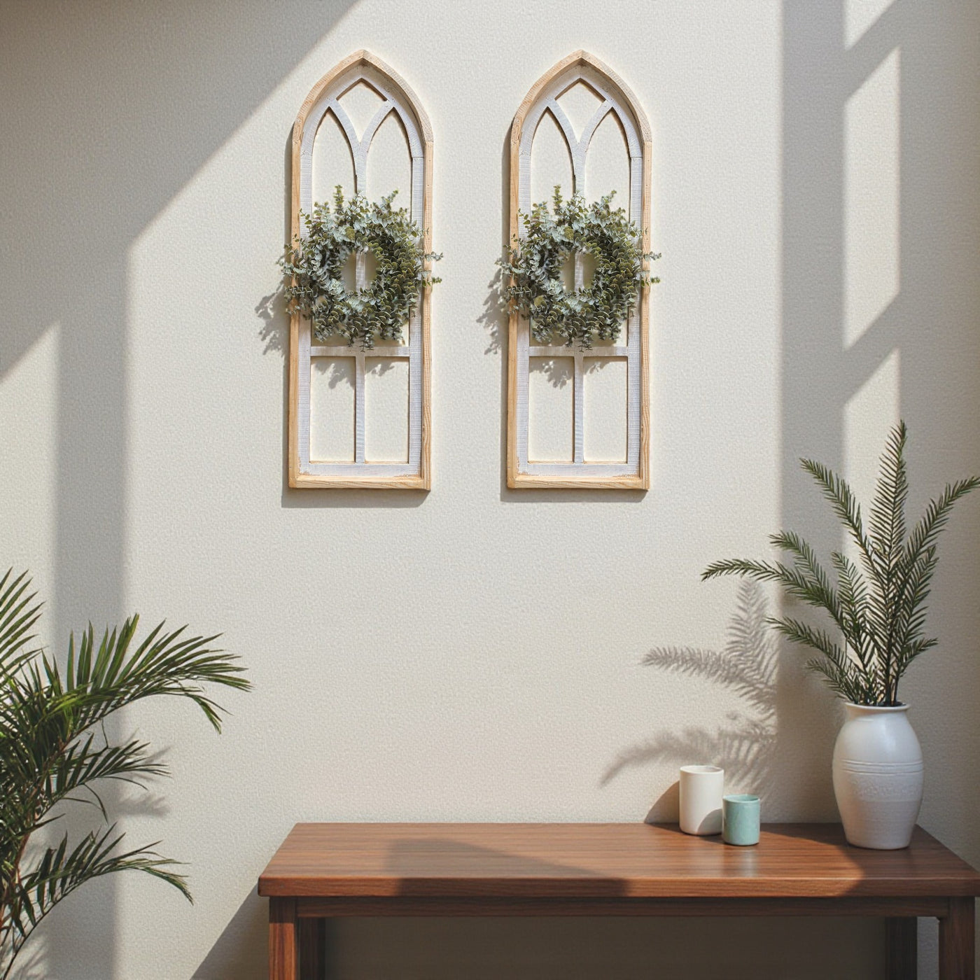 37" X 12" Farmhouse Wooden Wall Window Arches -Rustic Cathedral Wood Window- Dandelion - Ranch Junkie Mercantile LLC 