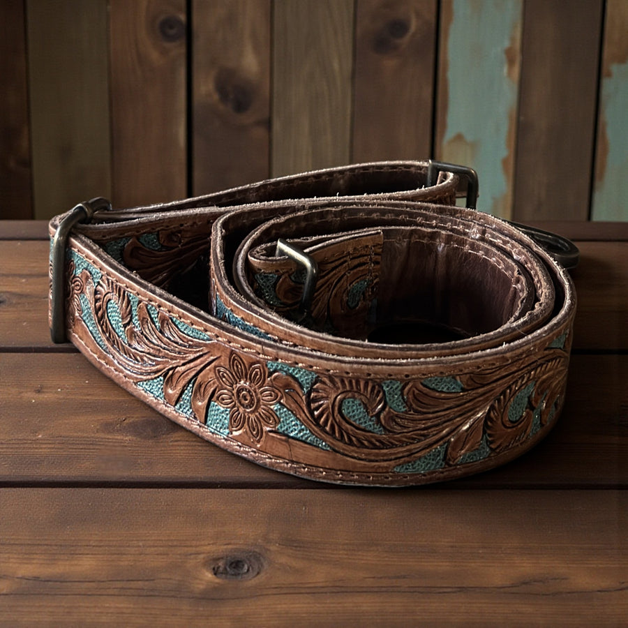 Dottie Adjustable Tooled Leather Western Bag Strap (34" to 60")
