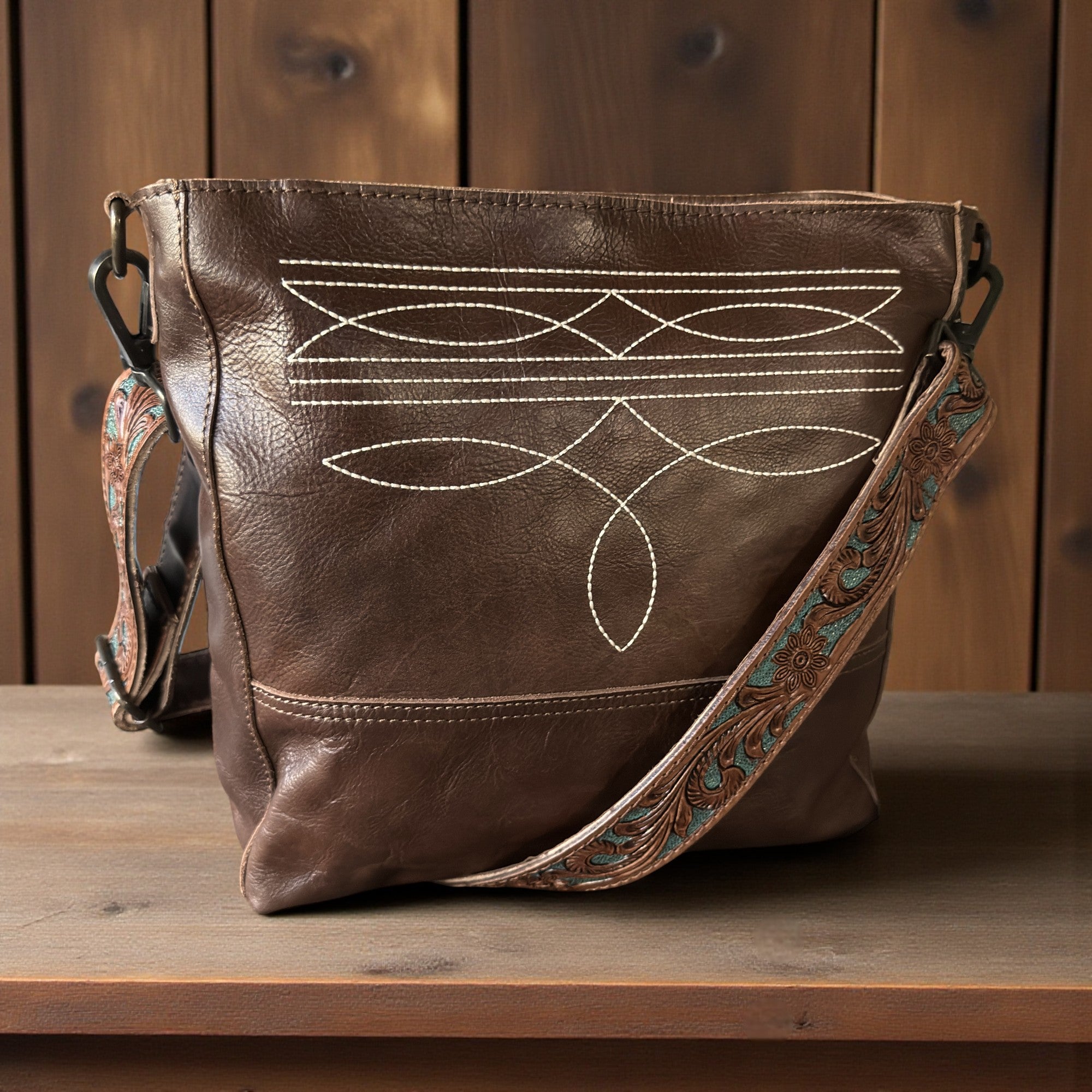 Dottie Adjustable Tooled Leather Western Bag Strap (34