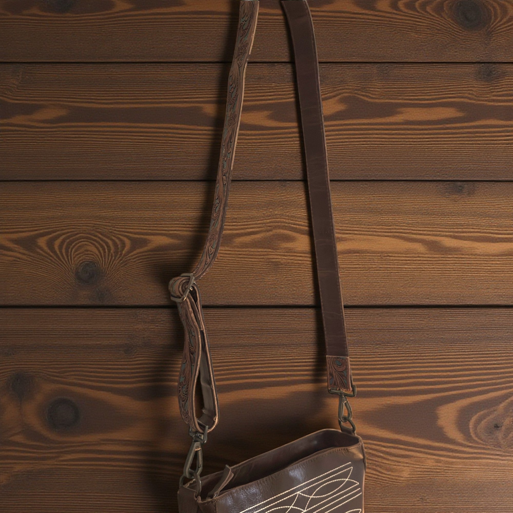 Cassidy Brown Adjustable Tooled Leather Western Bag Strap (34" to 60")