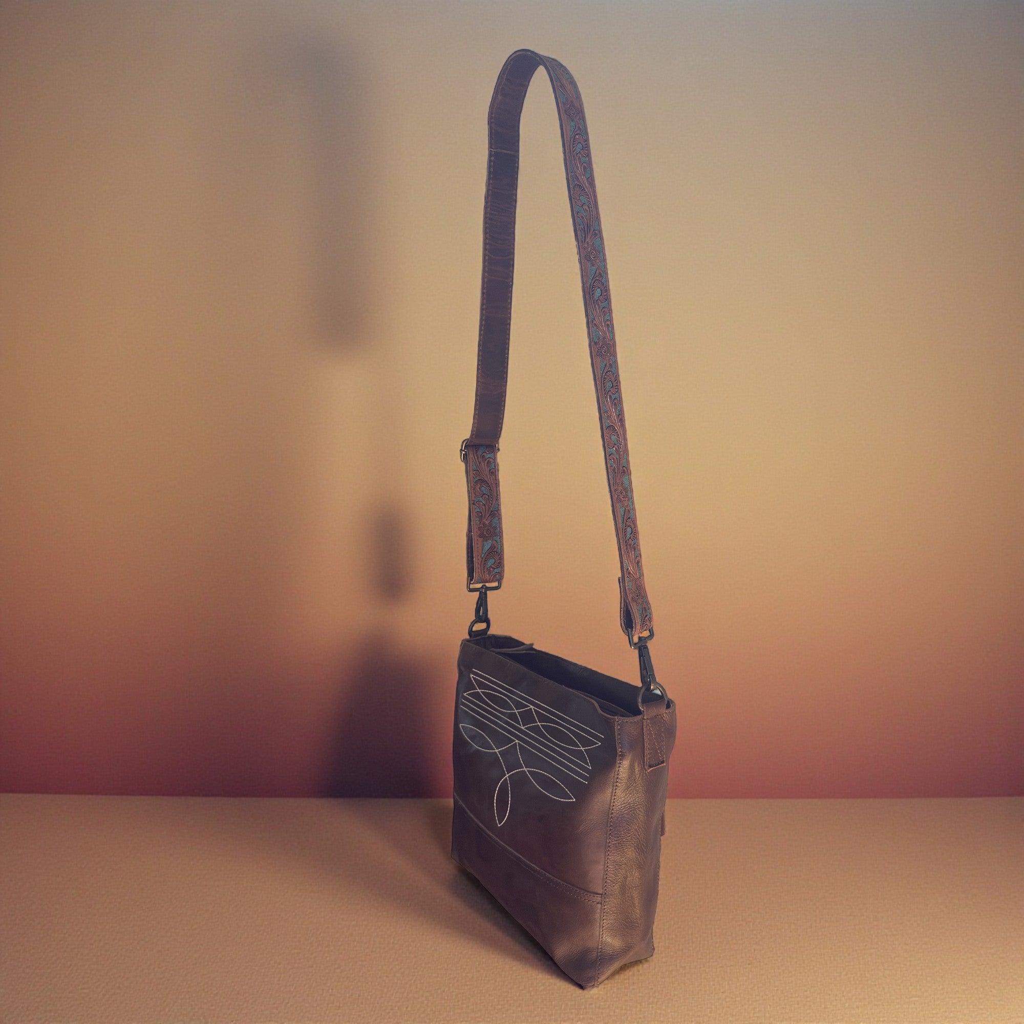 Dottie Adjustable Tooled Leather Western Bag Strap (34" to 60")