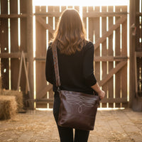 Rancho Boot Stitch Genuine Leather Bucket Purse w/ Tooled Leather Adjustable Strap - Ranch Junkie LLC 