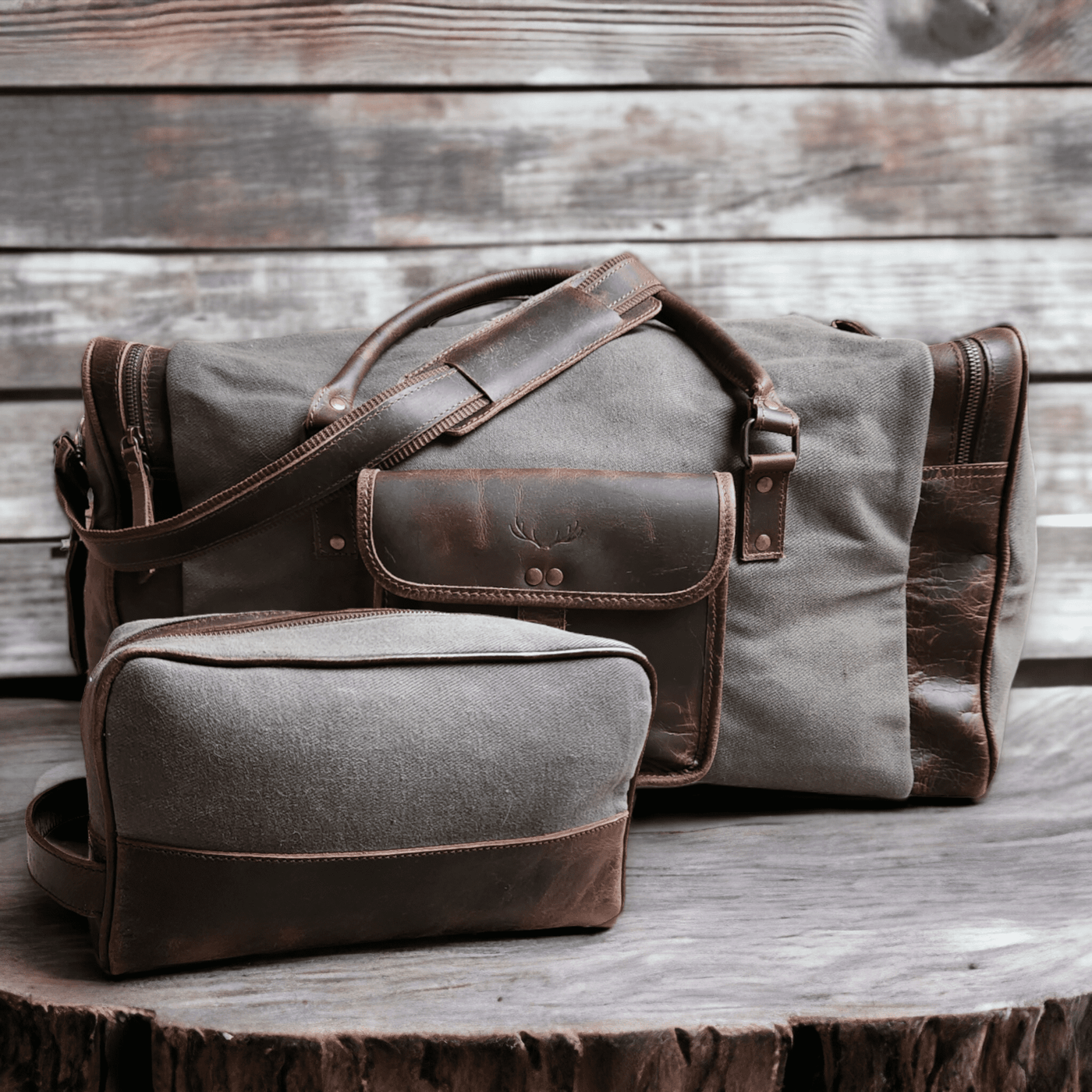 Bundle Deal Canvas/Leather Drifter Weekender Duffel Bag + Toiletry Bag - Ranch Junkie Mercantile LLC