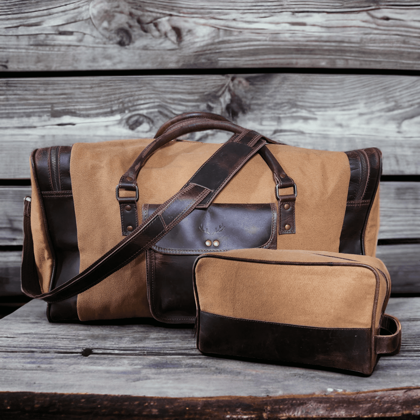 Bundle Deal Canvas/Leather Drifter Weekender Duffel Bag + Toiletry Bag - Ranch Junkie Mercantile LLC