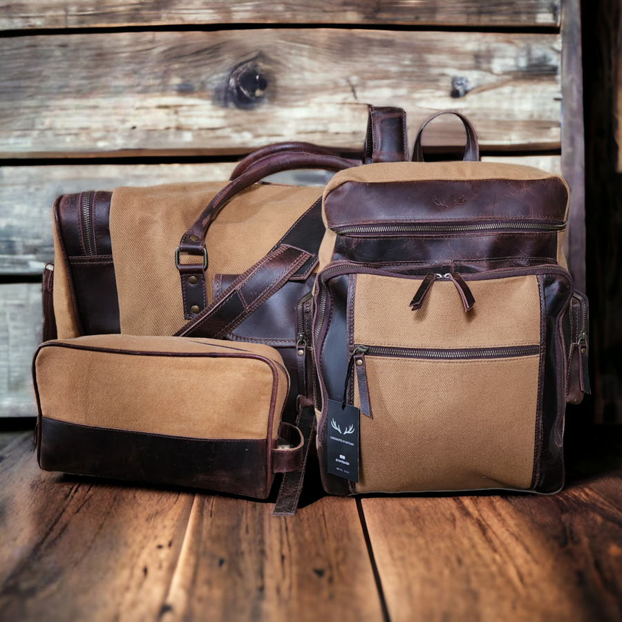 Mega Bundle Deal Canvas/Leather Drifter Duffel + Backpack + Toiletry Bag Tan - Ranch Junkie Mercantile LLC 