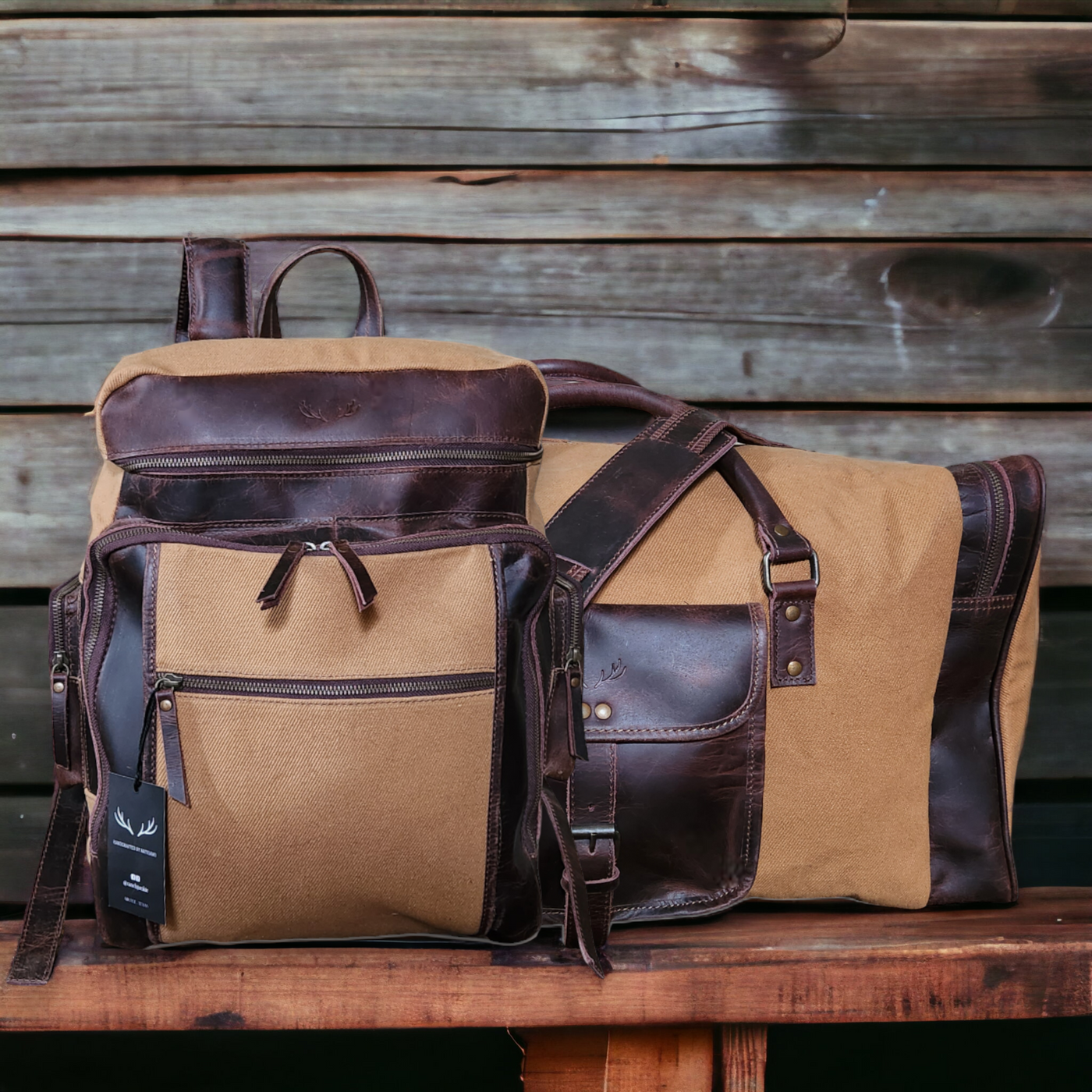 Canvas/Leather Drifter Weekender Bundle: Tan Duffel + Backpack