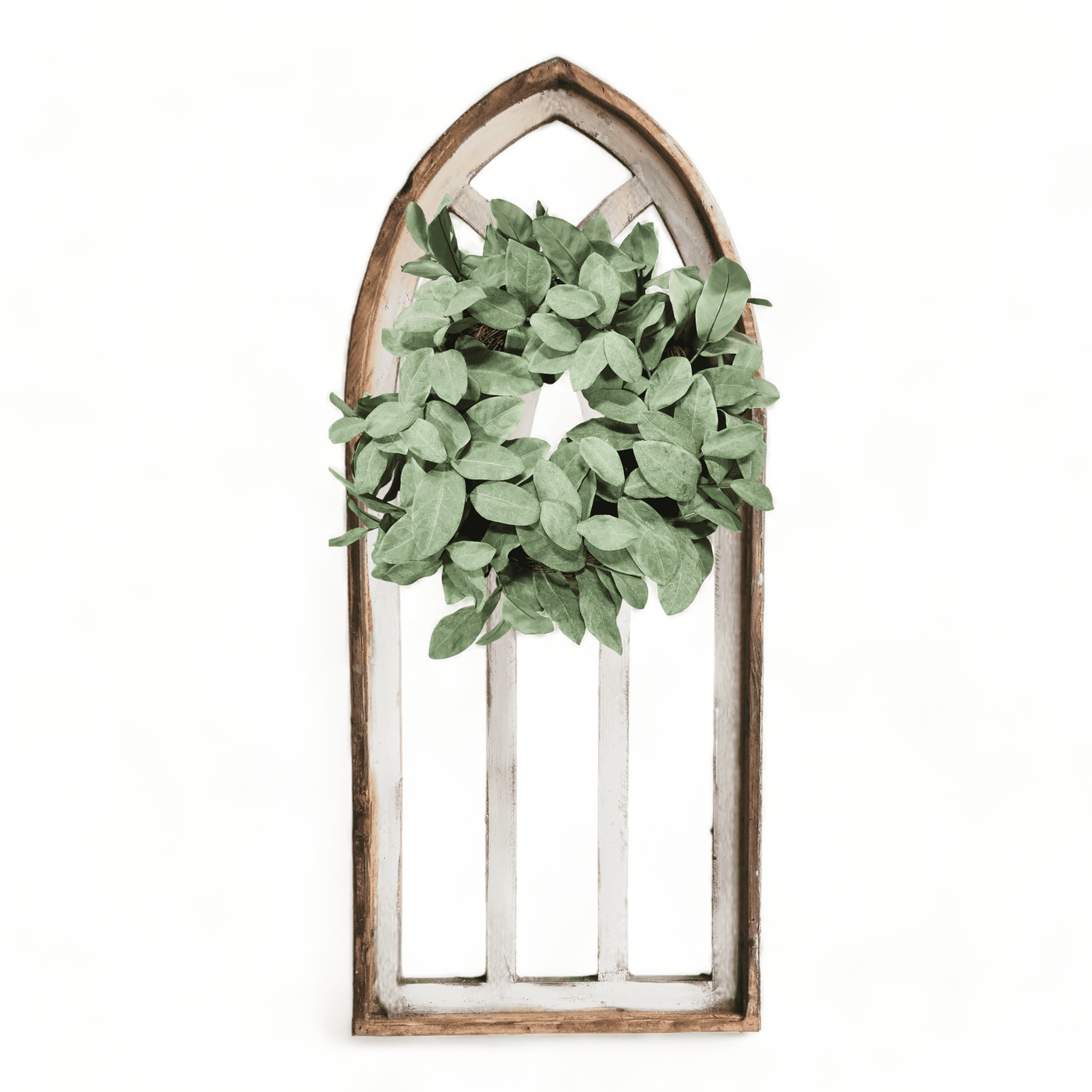 48" X 21" Farmhouse Wood Cathedral Window Rustic White- The Farmhouse Cathedral Window - Ranch Junkie Mercantile LLC