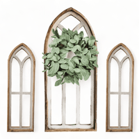 Rustic White Set of 3 Farmhouse Wooden Cathedral Window Arches- The Farmhouse Cathedral Collection Rustic White + Wreaths - Ranch Junkie Mercantile LLC 