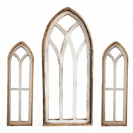 Rustic White Set of 3 Farmhouse Wooden Cathedral Window Arches- The Farmhouse Cathedral Collection Rustic White + Wreaths - Ranch Junkie Mercantile LLC