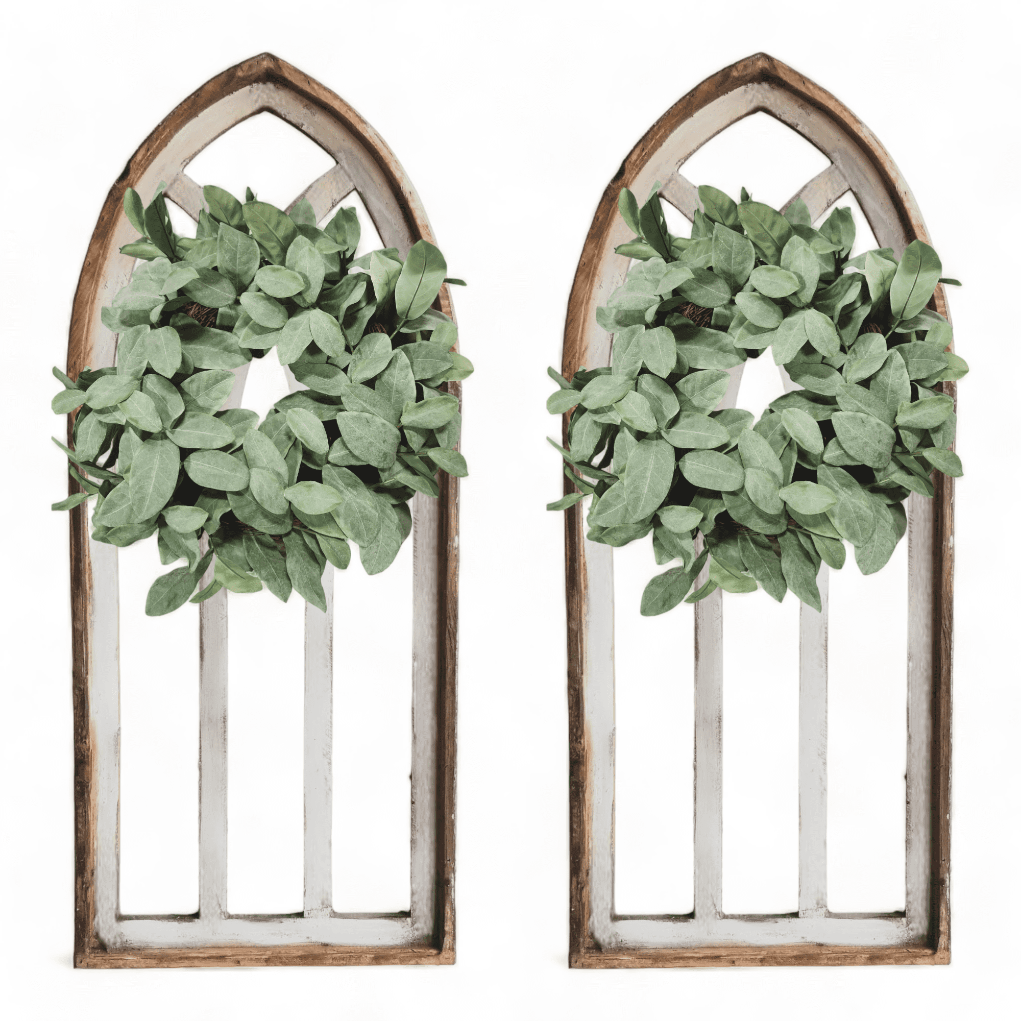 48" X 21" Farmhouse Wood Cathedral Window Rustic White- The Farmhouse Cathedral Window - Ranch Junkie Mercantile LLC